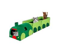 MODUSKYE Train Cat Tunnel, Interactive Foldable Felt Cat Tunnel with Built-in Scratching Board for Indoor Active, Safe Pet Hideout for Small to Medium Kitten(Square)