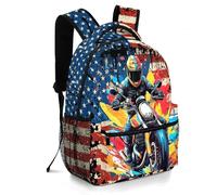 Moduyok School Backpack for Boys Boys Backpack for Kids Children Teens Elementary Middle School Students Bookbag Ages 6-18, American Flag Motorcycle, One Size