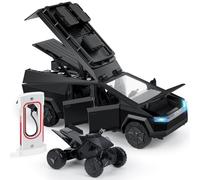 MODVKVK Tesla Cybertruck 1:24 Model Car with Motorcycle and Charging Station,Multi-Level Camping Display,Toy Car Trucks with Light & Music,Pull-Back Function,Great for Children Ages 3 and Up (Black)