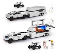 MODVKVK Tesla Truck 1:24 Model Car, Cyber Truck Toy Car Motorhome Model Kit with Light & Music, Pull-Back Function, Alloy Die-Cast, Ideal for Children 3 Years and Up & Collectors (Silver)