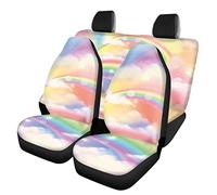 Modysero Rainbow Cloud Print Pink Seat Covers for Cars Women Durable Elastic Universal Front Car Seat Cover Rear Back Bench Fitted Non Slip Automotive Seat Cover Accessories Universal Fit Most Trucks