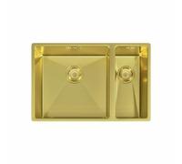 Möckeln | 1.5 Bowl Stainless Steel Kitchen Sink | Inset or Undermounted | Strainer Wastes Supplied | Copper Finish - 555mm x 440mm x 200mm (Brushed Brass)