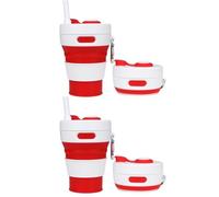 Moedweuo 2Pcs Silicone Portable Water Cups, 450ml/15oz Collapsible Coffee Cup with Lids, Reusable Coffee Mug,Foldable Camping Travel Cup Fits in Your Pocket,Folding Mug Collapses to 6cm