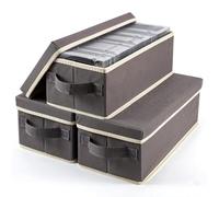 Moedweuo 3 Pack CD Storage Boxes with Cover, 14.4"x6.3"x5.5" CD Storage Case, Side Visual CD Case, CD Box Holds 30 CDs in Full Jewel Cases, 60 CDs in Slim Cases, and 170 Discs in CD Sleeves