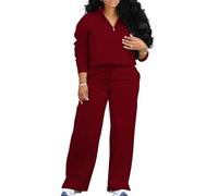 MOEENCN Women 2 Piece Outfits Sweatsuit Oversized Half Zip Sweatshirt Wide Leg Sweatpant Casual Lounge Matching Set Tracksuit, Burgundy, XX-Large
