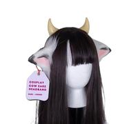 MOEFLAVOR Anime Plush Cow Ears Fur Headband with Devil Horns | Matches Any Kawaii Lingerie Costume for Sexy Cosplay (Black)