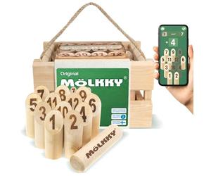 Mölkky Original Throwing Game Outdoor, Birch Wood, 12 Skittles, 1 Stick | Molkky Game for beach days, picnics and camping, scoring app support, easy to use for families and groups ages 6+