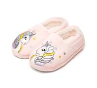 Moelund Girls Unicorn Slippers - Soft Plush Fleece Indoor House Shoes with Non-Slip Sole | Cozy Pink Slip-On Slippers for Kids (Size 9/10 UK Child)