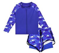 MOEMOE BABY Boys Swimming Costume Long Sleeve Swimsuit Kids Rash Guard Toddler Swimming Suit 2 Pieces Swimwear with Swim Trunk,3 Years,M,Blue Shark