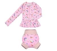MOEMOE BABY Swimming Costume Toddler Long Sleeve Swimsuit Kids Rash Guard Two Pieces Swimming Suit Girls Swimwear with Swim Nappy,2 Years,S,Pink Unicorn