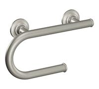 Moen Brushed Nickel Bathroom Safety 8-Inch Wall Mounted Grab Bar with Integrated Toilet Paper Holder, LR2352DBN