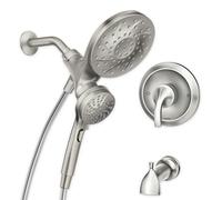 Moen Engage Magnetix Spot Resist Brushed Nickel Multi-Function Handshower and Rainfall Shower Head Trim Combo with Shower Handle, Tub Spout, Metal Hose and Valve, 82304SRN