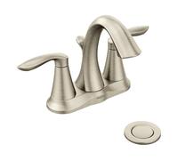 Moen Eva Brushed Nickel Two-Handle 4-Inch Centerset Bathroom Faucet with Drain Assembly, Bathroom Faucets for Sink 3-Hole, 6410BN