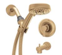 Moen Meena Bronzed Gold Single Handle Modern Shower Faucet with Handshower and Tub Spout for Bathtub, Valve Included, 82618BZG