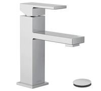 Moen Revyl Chrome One-Handle Single Hole Modern Bathroom Sink Faucet with Optional Deckplate and Spring Loaded Drain Assembly, 84771