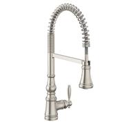 Moen Weymouth Spot Resist Stainless One Handle Pre-Rinse Spring Pulldown Kitchen Faucet, Traditional Farmhouse Kitchen Sink Faucet with Power Boost, S73104SRS