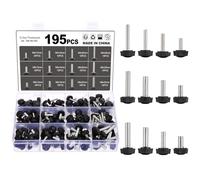 Moendergo 195PCS M4 M5 M6 Thumbscrew Set Carbon Threaded Knurled Knob Mounting Screw Grip Knobs Handle Bolts Round Clamping Screws Hose Clips for Kinds of Stand and Machine (D)