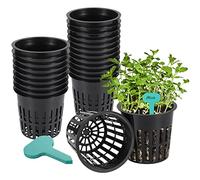 Moendergo 30PCS 4 inch Garden Net Cups Pots, Hydroponic Planting Mesh Pot Net, Plant Nursery Pots, Heavy Duty Net Slotted Mesh Pots for Hydroponics Garden Balcony Planting with Plant Labels