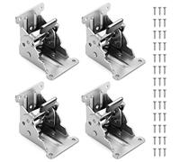 Moendergo 4PCS Table Leg Folding Brackets, 90° Folding Furniture Leg Hinges with Screws, Foldable Hinge Hardware, Self-Lock Extension Collapsible Shelf Bracket, Support for Work Bench (90° Silver)