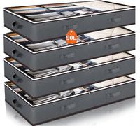 MoEnergy 90L Under Bed Storage Containers, Closet Organizers and Storage Bins, Foldable Underbed Storage Bags for Blankets, Towels, Comforter, Sweaters, Linen Sheets, Wrapping Paper (Brown, 4 Pack)