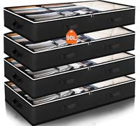 MoEnergy Under Bed Storage Containers, Closet Organizers and Storage Bins, Foldable Underbed Storage Bags for Blankets, Towels, Comforter, Sweaters, Linen Sheets, Wrapping Paper (Black, 4 Pack)