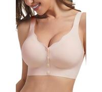 MOEOZLLO Front Closure Bras for Women No Underwire Padded Wireless Comfort Full Coverage Bra Seamless Mastectomy Bras, Beige, XXL