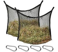 MOERAE Pack of 2 Hay Net for Horses 80 x 90 cm, Large Hay Net Bag with 4 Carabiner Hooks, Low Dust & Hay Saving, Black, Robust Hay Rack for Horses, Ponies, Goats