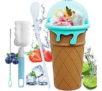 MOERAE Silicone Squeeze Cup, Maker Cup, Slush Cup, Frozen Drink Cup, Reusable Smoothie Cup, DIY Homemade Ice Cup Cup with Straw Spoon and Cup Brush for Slushie Ice Cream (Brown)
