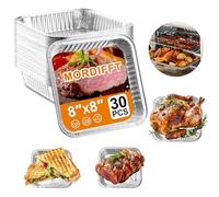 MOERDIFFER 30Pcs Aluminium Foil Baking Trays, Disposable Aluminium Foil Trays with Lids, Tin Foil Trays Foil Container for Baking/Cooking/Roasting, Food Storage & Freezing (XL)