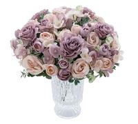 Moerstar 2 Bundles Artificial Flowers, Silk Rose Hydrangea Faux Peonies Bouquets, Fake Pink Artificial Flowers for Wedding Party Table Home Decoration (Purple)