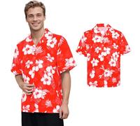 Moerstar Casual Hawaiian Shirts, Summer Hawaiian Short Sleeve Shirt, Tropical Flower Shirt, Holiday Beach Parties (UK, Alpha, XXL, Regular, Regular, Red)