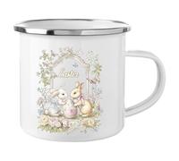 Moerstar Easter Mugs for Kids, Easter Bunny Enamel Mug, Retro Floral Bunny Egg Pattern Mug, Personalized Easter Gifts for Kids