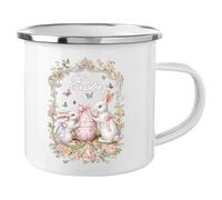 Moerstar Easter Mugs for Kids, Easter Bunny Enamel Mug, Retro Floral Bunny Egg Pattern Mug, Personalized Easter Gifts for Kids