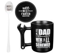 Moerstar Fathers Day Gift Ideas, Coffee Mug Set with Best Dad Stainless Steel Spoon and Coasters Dad Gifts from Daughter and Son on Father's Day, Birthday, Christmas