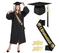 Moerstar Graduation Gowns for Adults Kids, Graduation Cap and Gown Set with Black Gold Sash Graduation Gown Outfit for University Bachelor High School Ceremony
