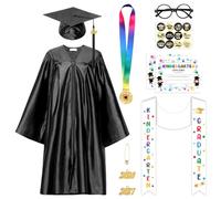 Moerstar Graduation Gowns for Adults Kids, Graduation Cap and Gown Set with Black Gold Sash Graduation Gown Outfit for University Bachelor High School Ceremony
