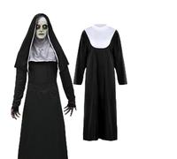 Moerstar Halloween Nun Costume with Mask Set, Scary Nun Costume Set with Mask Headpiece Cross Necklace, Scary Costumes for Women for Halloween Carnival Cosplay (M)