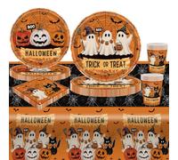 Moerstar Halloween Party Supplies Tableware Set with Paper Plates Cups Napkins Tablecloth for Halloween Party Table Decorations (Style 3)