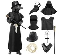 Moerstar Halloween Plague Doctor Costume, Plague Doctor Costume Set with Plague Doctor Mask Scepter Hat Gloves Cross Necklace Belt Plague Doctor Costume Cosplay for Halloween Carnival (L)