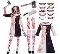 Moerstar Killer Clown Costume Women's Horror Clown Costume Set with Black and White Dress, Socks, Gloves and Accessories Horror Clown Cosplay for Halloween, Carnival