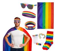 Moerstar Pride Accessories Set with Pride Cape Rainbow Face Paint Rainbow Bracelet Headband Socks Glasses Gay LGBTQ Accessories for Party Parades