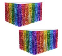 Moerstar Rainbow Party Decorations, 2Pcs Rainbow Table Skirt Pride Decorations Colorful Foil Fringe Tinsel Table Skirts for Pride Party Birthday Wedding Decoration