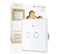 MOES Matter Smart Light Switch, Upgraded Thicker 2.5D Curved Glass Panel, WiFi Touch Switch, Neutral Wire Required, Compatible with Apple Home/Alexa/Google, 2-Way Multi-Control Association, 2 Gang