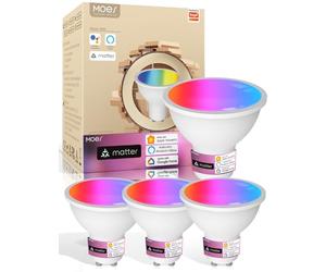 MOES Smart Bulb GU10 Light Bulbs, Matter Over WiFi, 5W 400lm 2700K-6500K RGB Dimmable 16 Million Colour Warm White Changing, Compatible with Alexa/Google Home/Apple Home - 4 Pack