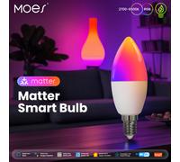 MOES Tuya Matter WiFi Smart Bulb Dimmable Led Light 16 Million RGB Colors E14 Candle Lamp Voice Control Alexa Google Home 9 PC