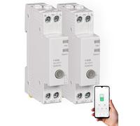 MOES WiFi Smart Relay Circuit Breaker DIN Rail - V0 Fireproof, Energy Monitoring, Remote/Timer/Voice Control via Tuya Smart App, Compatible with Alexa & Google Home (1-63A Adjustable) - 2 Pack