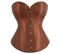 Moessa Women's Satin Corsets Top Lace Up Boned Overbust Corset bustier Lingerie Body Shaper Bustier, Brown Regular Torso, X-Large
