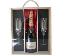 Moet and Chandon Champagne With 2 Sensation Flutes in Wooden Box 75 cl