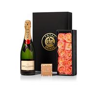 Moet Champagne 75cl & Chocolate Truffles with Champagne Pink Eternity Roses Gift Set