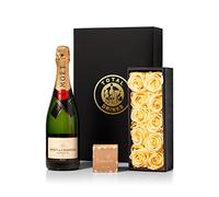 Moet Champagne & Chocolate Truffles with Champagne White Eternity Roses Gift Set